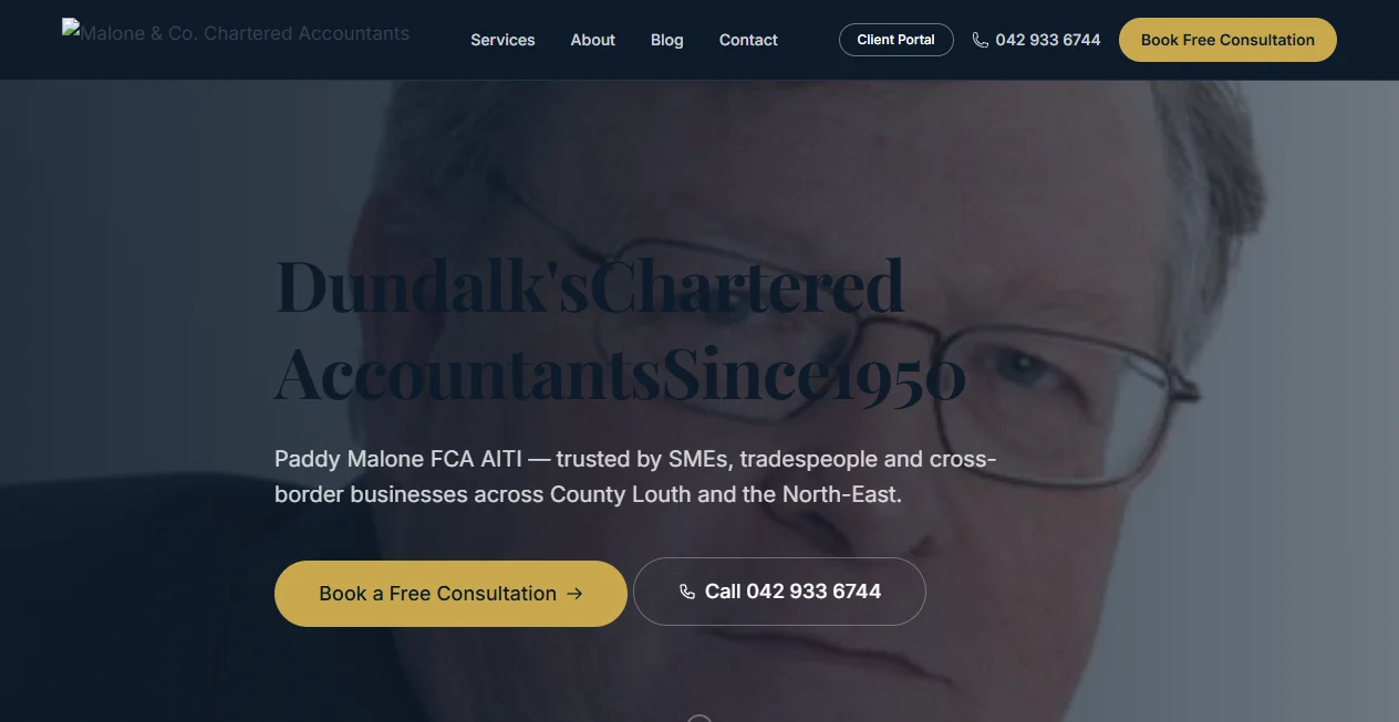 Screenshot of Dundalk Accountants website