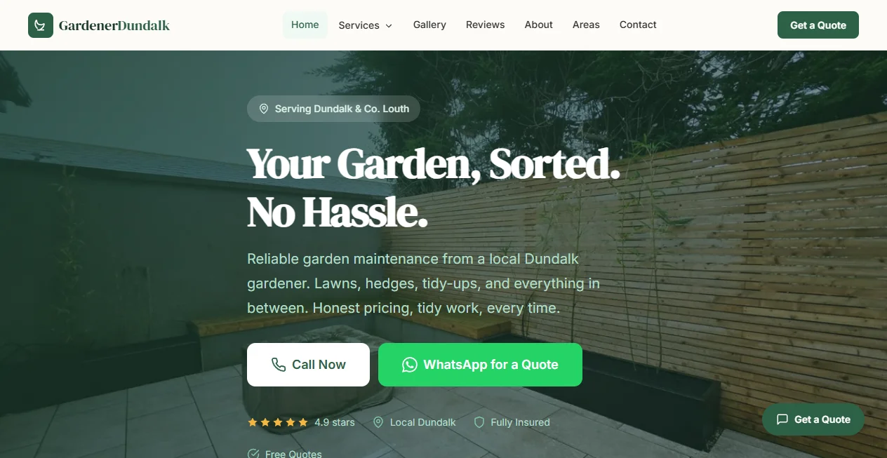 Screenshot of Gardener Dundalk website