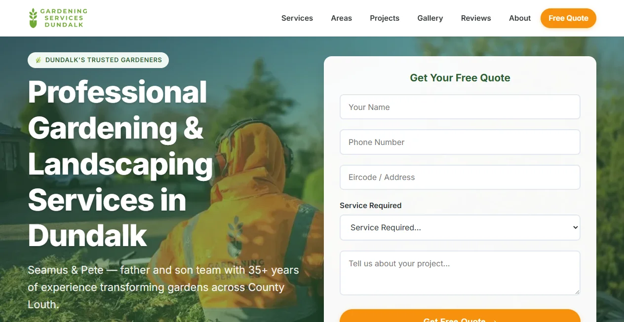 Screenshot of Gardening Services Dundalk website