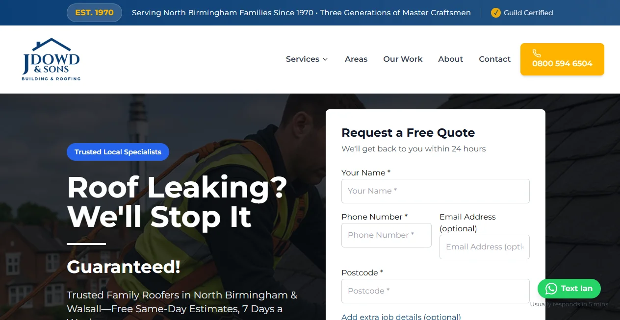 Screenshot of JDowd & Sons Roofing website