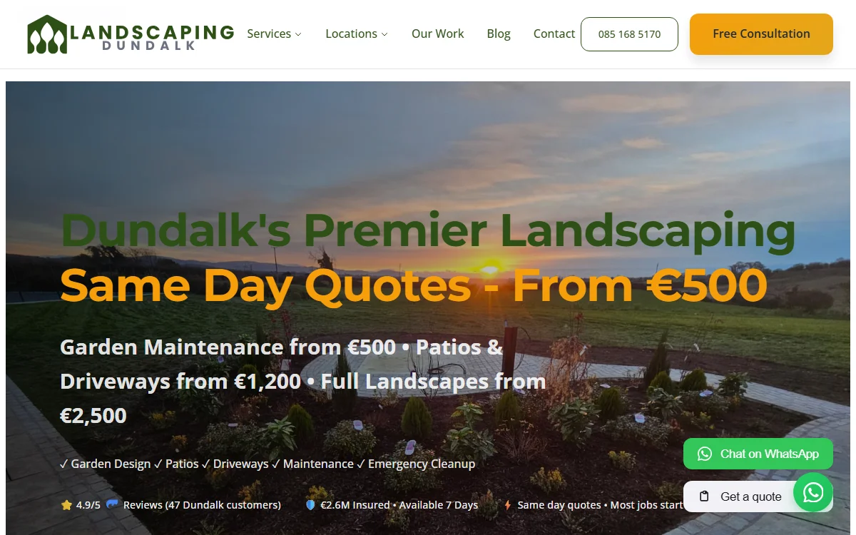 Screenshot of Landscaping Dundalk website