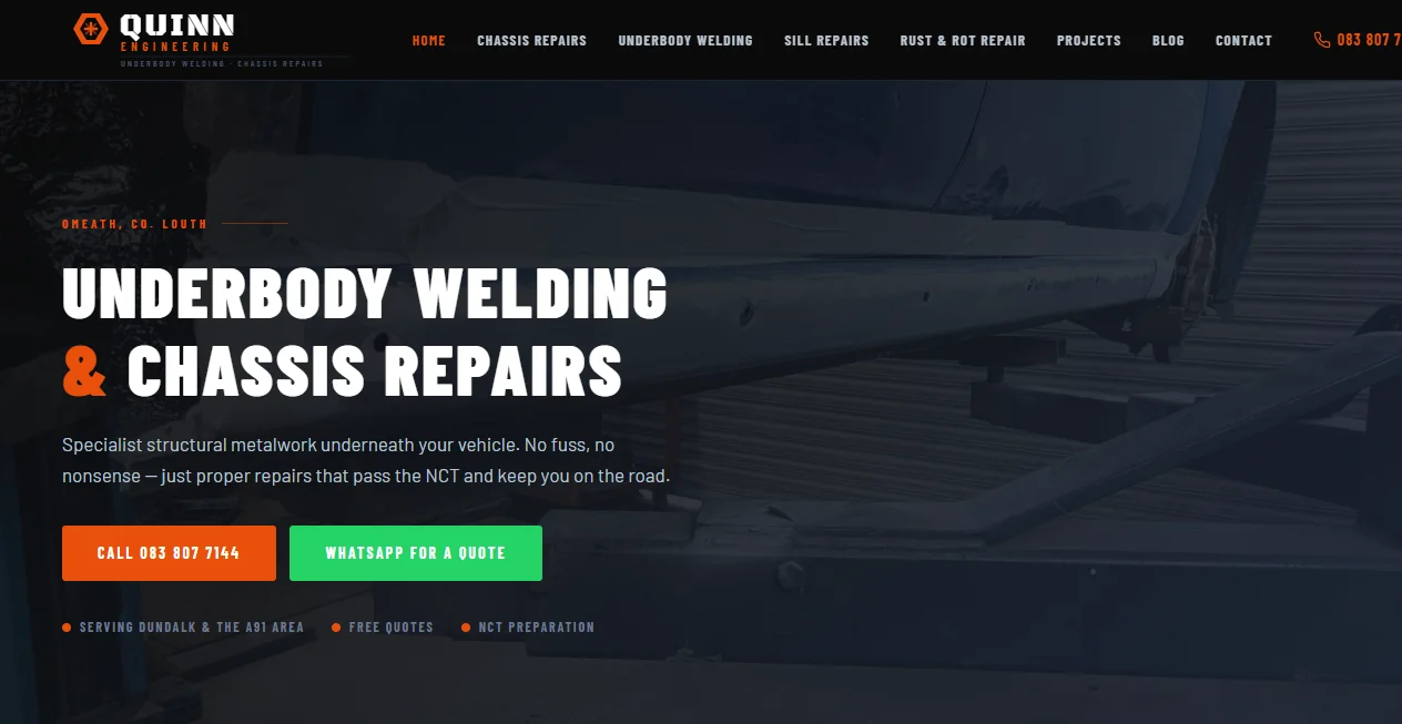 Screenshot of Quinn Engineering website