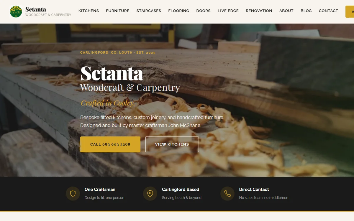 Screenshot of Setanta Woodcraft & Carpentry website